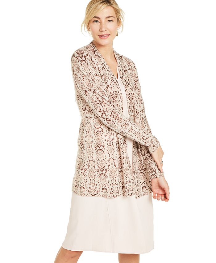 Charter Club Women's Snake Print Cashmere Cardigan Brown Size X-Small