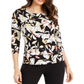 JM Collection Women's Floral Print Scoop Neck Jacquard Top Black/Yellow Size Small