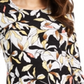 JM Collection Women's Floral Print Scoop Neck Jacquard Top Black/Yellow Size Small
