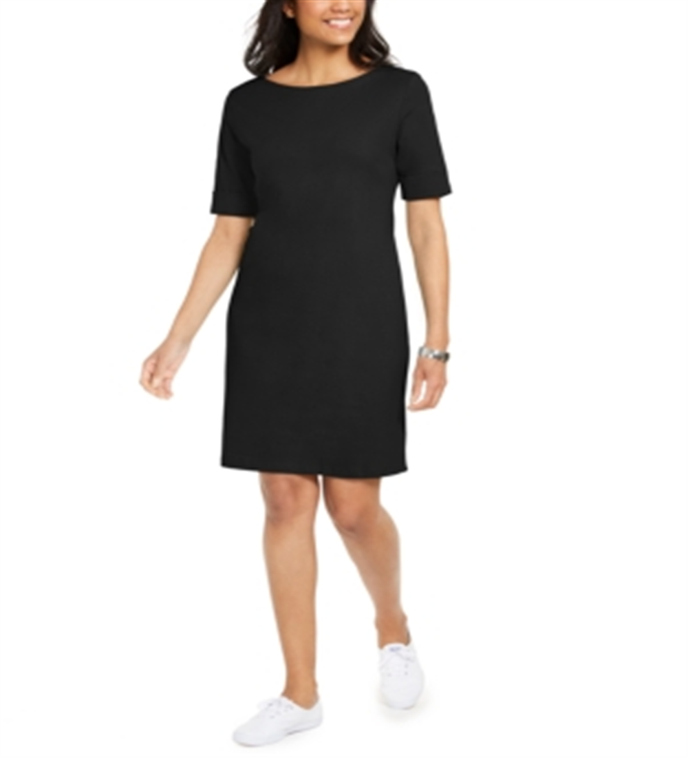 Karen Scott Women's Cotton Cuffed Sleeve Dress Black Size Small