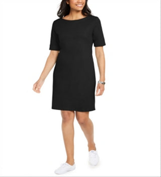 Karen Scott Women's Cotton Cuffed Sleeve Dress Black Size Small