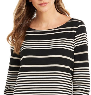 Charter Club Women's Striped Tie Sleeve Top Black Size Petite X-Large