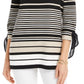 Charter Club Women's Striped Tie Sleeve Top Black Size Petite X-Large