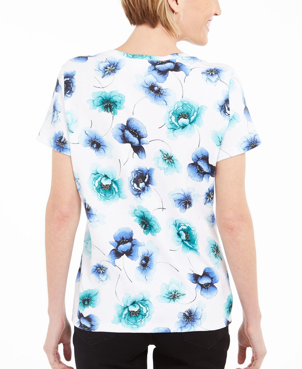 Karen Scott Women's Printed Henley Top White Size Large