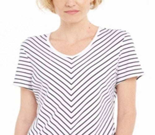 Karen Scott Women's Mitered Stripe Top White Size X-Small