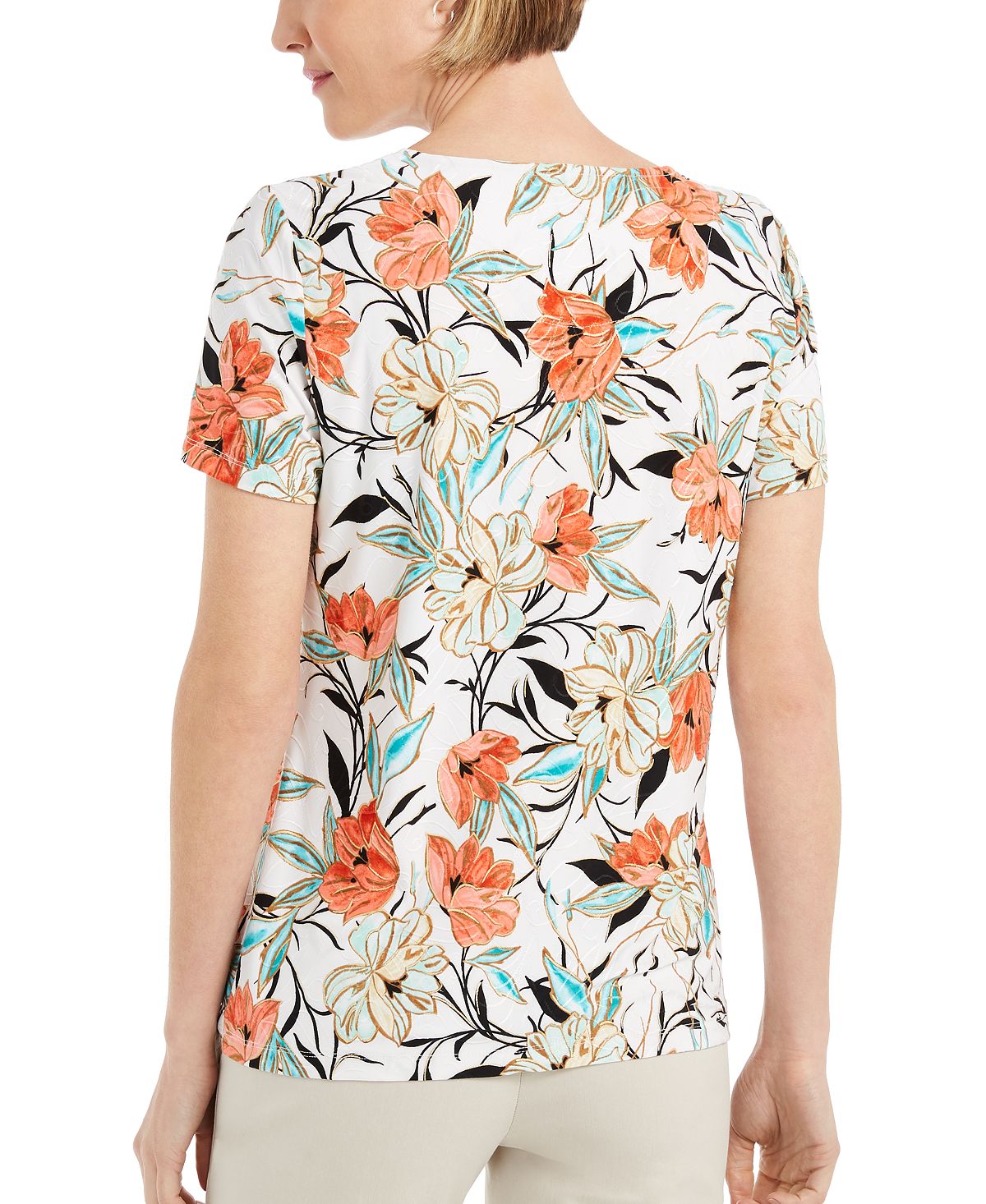 JM Collection Women's Floral Print Top Brown Size Small