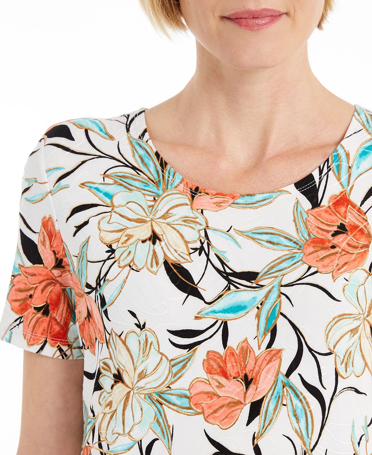 JM Collection Women's Floral Print Top Brown Size Small