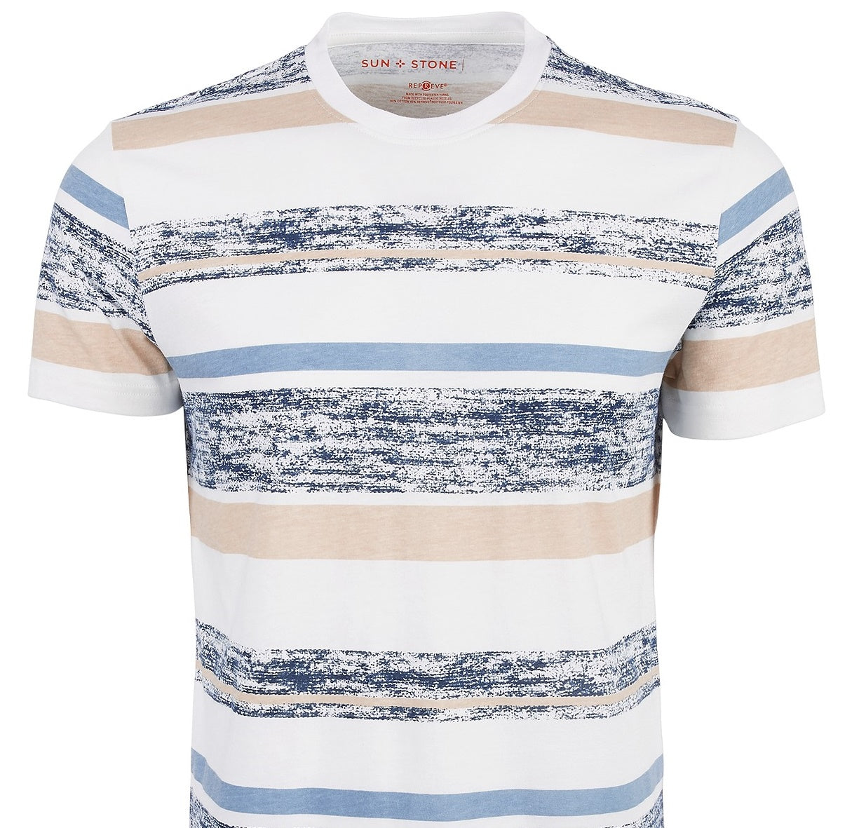 Sun + Stone Men's Variegated Texture Striped T-Shirt Blue Size Medium