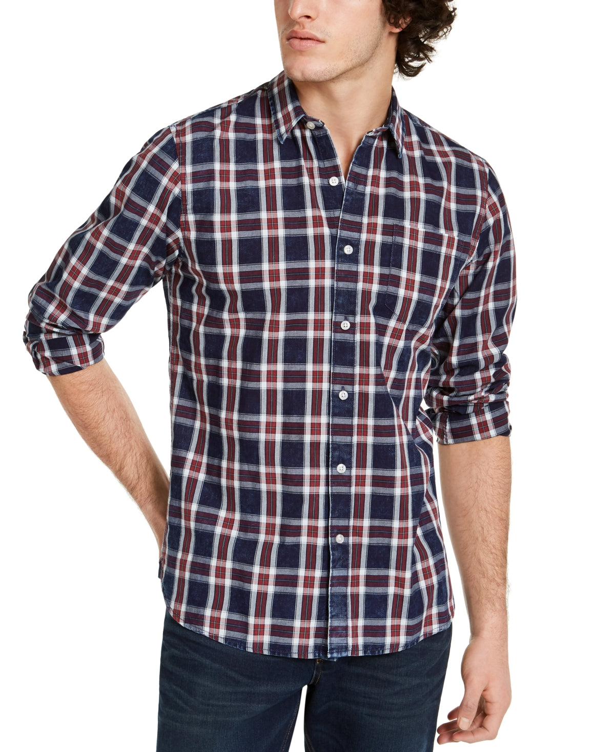 Sun + Stone Men's Dio Plaid Shirt Blue Size Small