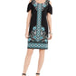 JM Collection Women's Printed Cold Shoulder Hot Fix Dress Black Size X-Large