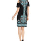 JM Collection Women's Printed Cold Shoulder Hot Fix Dress Black Size X-Large