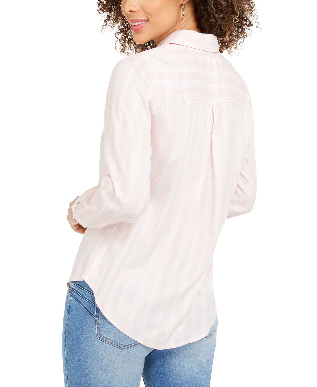 Style & Co Women's One Pocket Striped Shirt Pink Size Medium