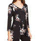 Alfani Women's Floral Long Sleeve V Neck Top Black Size X-Large