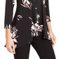 Alfani Women's Floral Long Sleeve V Neck Top Black Size X-Large