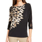 Alfani Women's Printed Button Sleeve Top Brown Size Medium