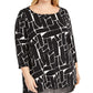 Alfani Women's Plus Printed Mesh Underlay Top Black Size 1X