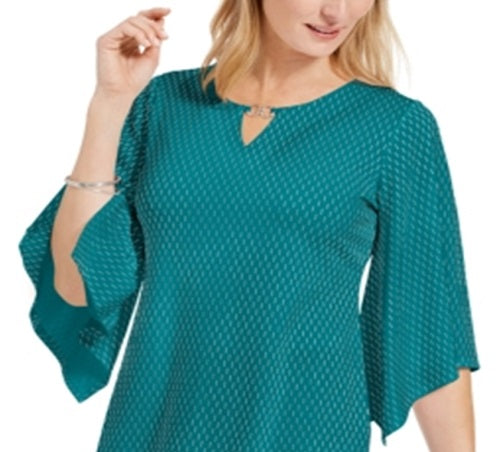 JM Collection Women's Embellished Flared Sleeve Top Green Size Medium