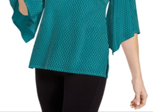 JM Collection Women's Embellished Flared Sleeve Top Green Size Medium