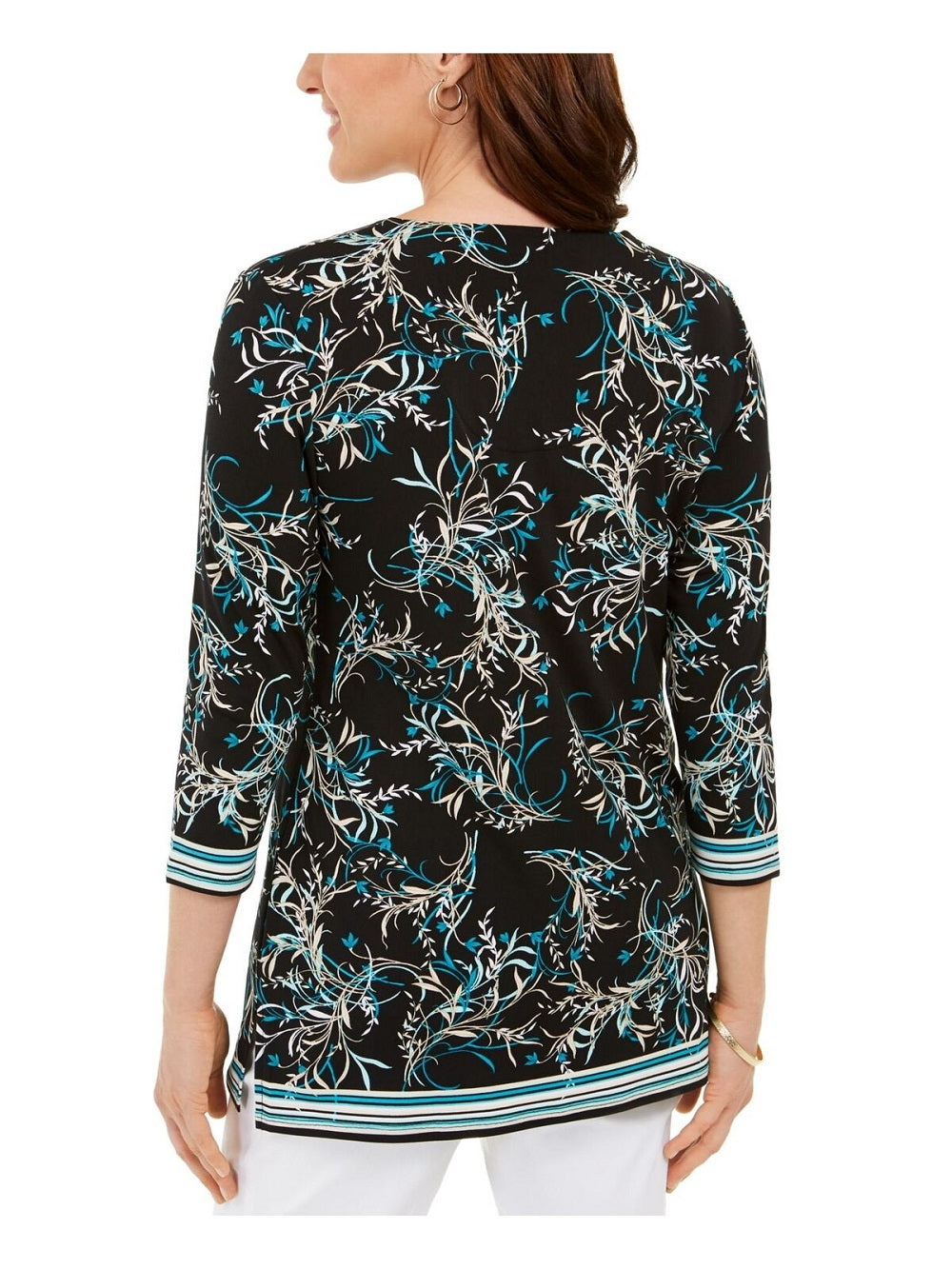 JM Collection Women's Printed O Ring Tunic Blue Size X-Small