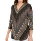 JM Collection Women's Zip Neck Printed Top -Black Size XX-Large