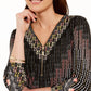 JM Collection Women's Zip Neck Printed Top -Black Size XX-Large