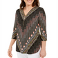 JM Collection Women's Zip Neck Printed Top -Black Size XX-Large