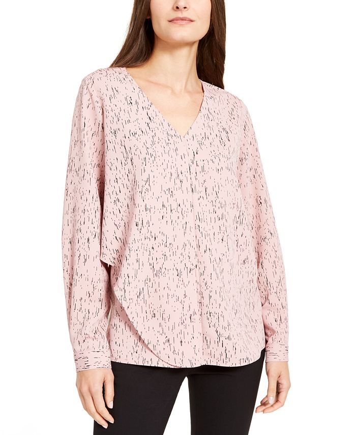 Alfani Women's Abstract Print Draped Blouse Pink Size X-Small