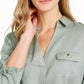 Charter Club Women's Woven Drawstring Tie Cuff Top Green Size X-Small