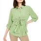 Alfani Women's Tie Waist Roll Tab Sleeve Top Green Size X-Large