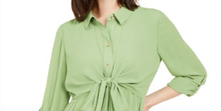 Alfani Women's Tie Waist Roll Tab Sleeve Top Green Size X-Large