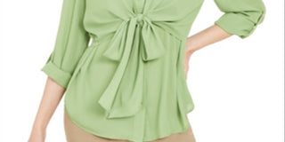 Alfani Women's Tie Waist Roll Tab Sleeve Top Green Size X-Large