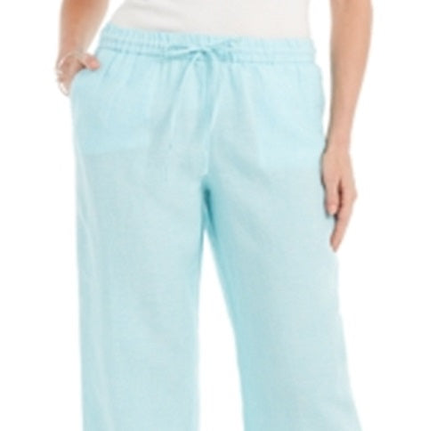 Charter Club Women's Linen Drawstring Waist Pants Blue Size Medium