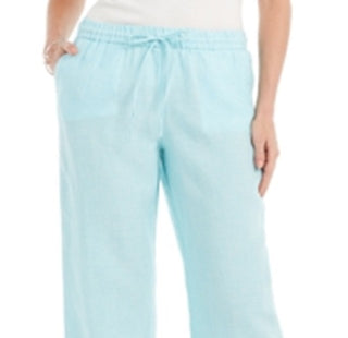 Charter Club Women's Linen Drawstring Waist Pants Blue Size Medium