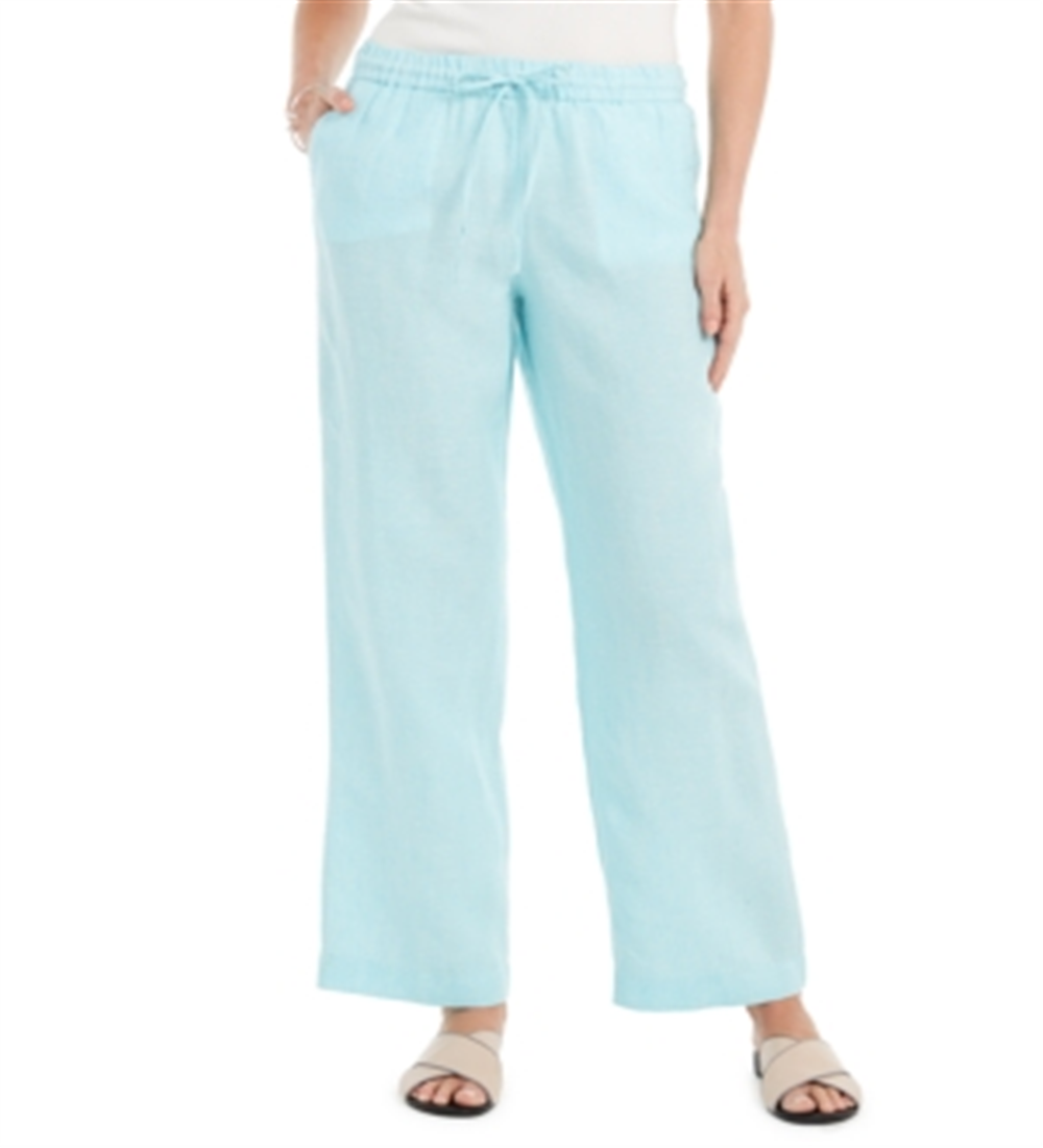 Charter Club Women's Linen Drawstring Waist Pants Blue Size Medium