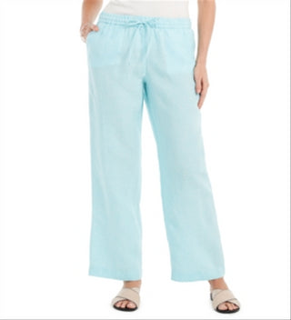 Charter Club Women's Linen Drawstring Waist Pants Blue Size Medium