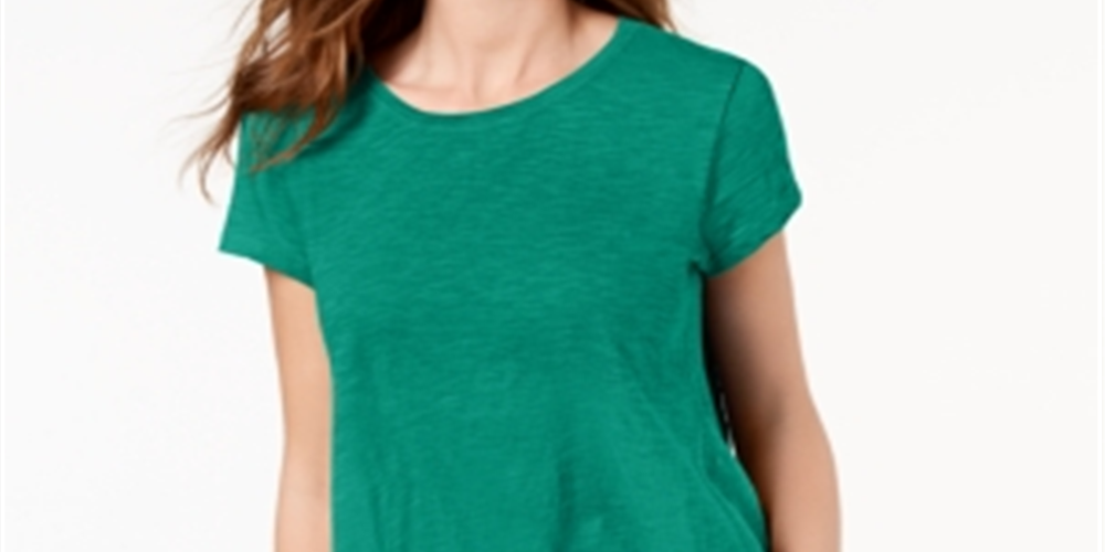 Style & Co Women's Handkerchief Hem T-Shirt Green Size Large