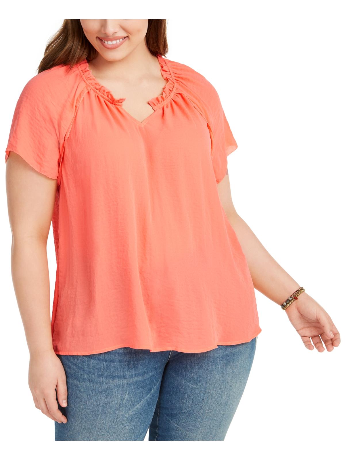 Style & Co Women's Flutter Sleeve Crinkle Top Orange Size 1X