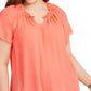 Style & Co Women's Flutter Sleeve Crinkle Top Orange Size 1X