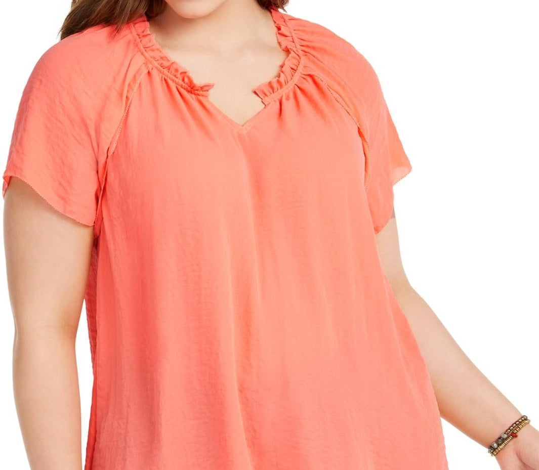 Style & Co Women's Flutter Sleeve Crinkle Top Orange Size 1X