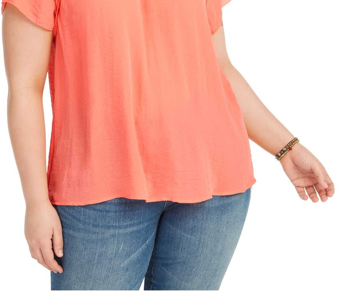 Style & Co Women's Flutter Sleeve Crinkle Top Orange Size 1X