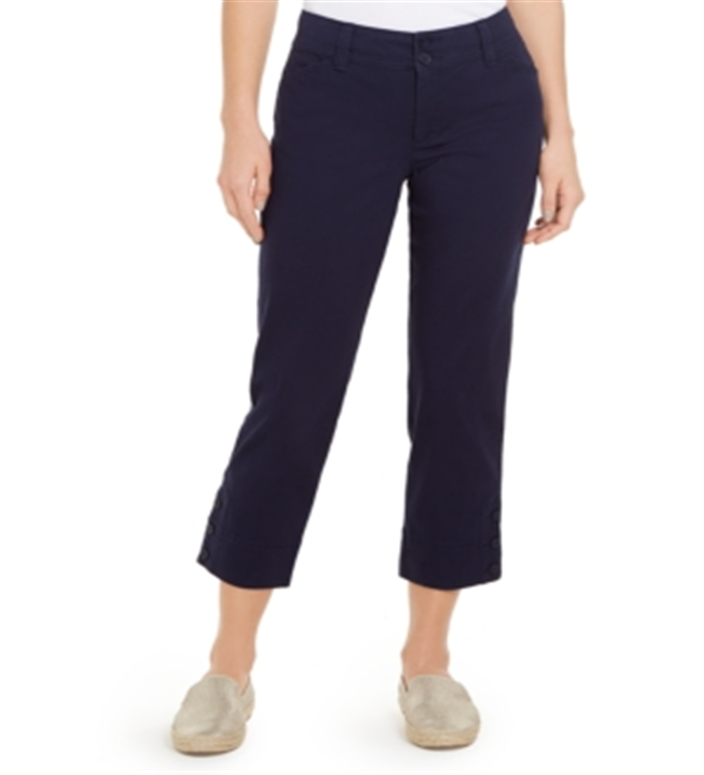 Charter Club Women's Button Cuff Tummy Control Capri Pants Blue Size 14
