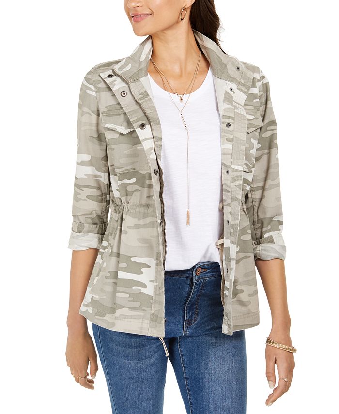 Style & Co Women's Camoflauge Twill Jacket -Green Size Medium