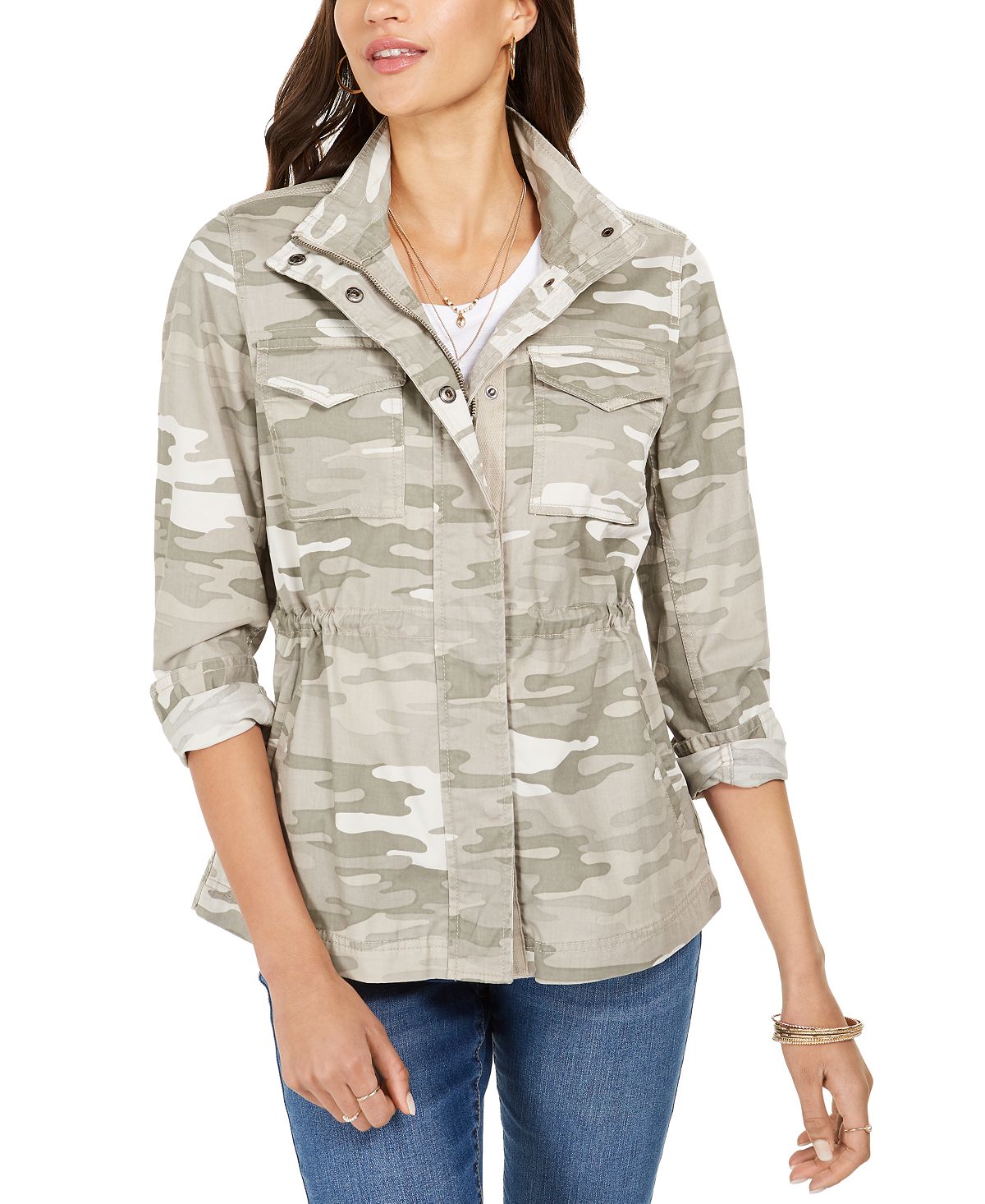 Style & Co Women's Camoflauge Twill Jacket -Green Size Medium