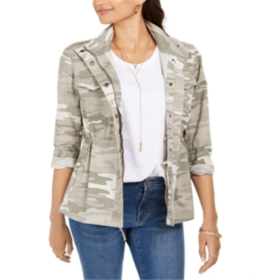 Style & Co Women's Camoflauge Twill Jacket -Green Size Medium