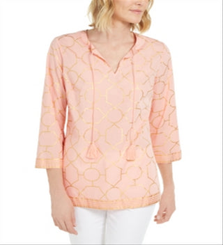 Charter Club Women's Cotton Printed Tunic Orange Size Petite Small