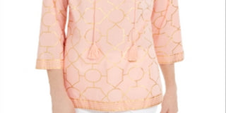 Charter Club Women's Cotton Printed Tunic Orange Size Petite Small