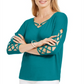 JM Collection Women's Ladder Sleeve Top Green Size X-Small