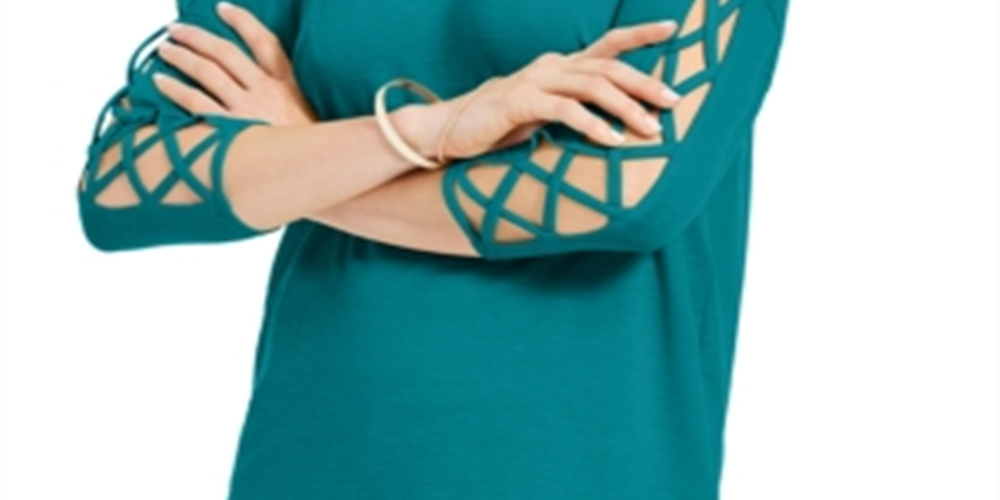 JM Collection Women's Ladder Sleeve Top Green  Size Small