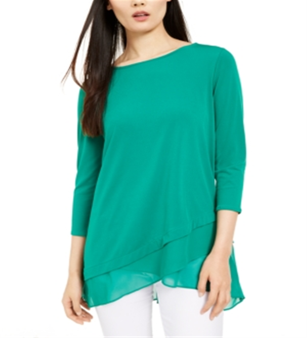 Alfani Women's Sheer Crossover Hem Tunic Green Size Small