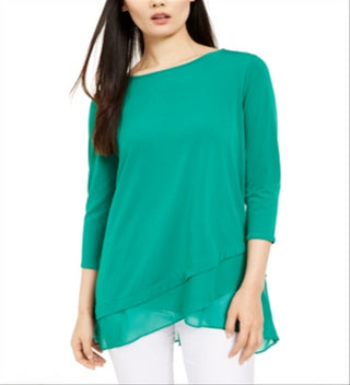 Alfani Women's Sheer Crossover Hem Tunic Green Size Small